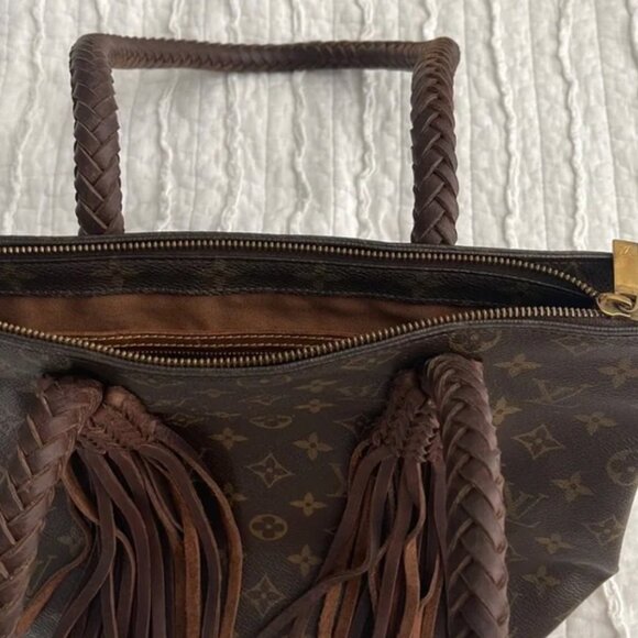Louis Vuitton Revamped Upcycle Western Boho Tote Atlas Authentic Fringe - Picture 7 of 8